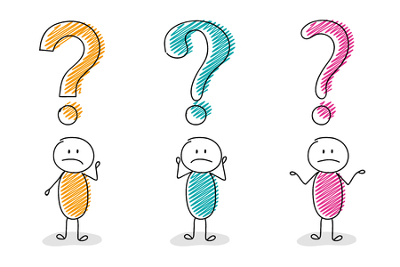 Collection of colurful stickmen with question mark icon.のイラスト素材
