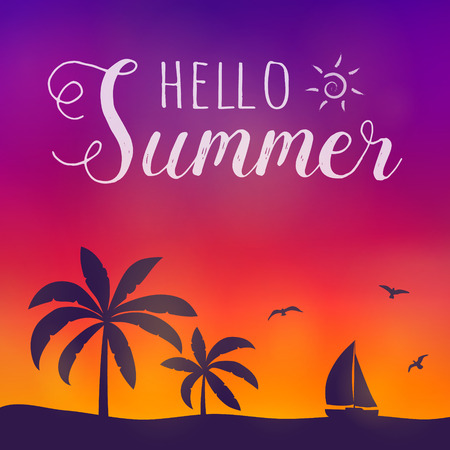 Colurful poster with palm trees summer holiday vector.のイラスト素材
