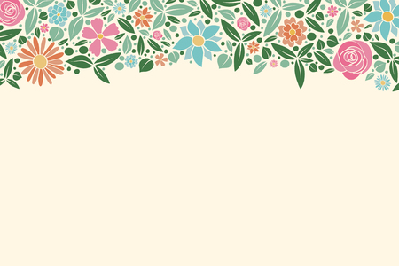 Floral wreath concept of a spring background with colourful flowers vector.のイラスト素材