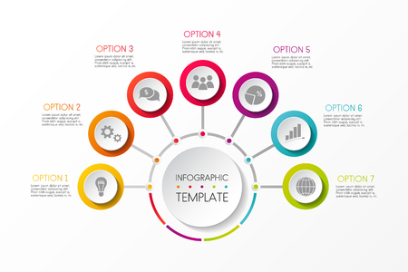 Multicolored infographic template with business icons and options vector.のイラスト素材