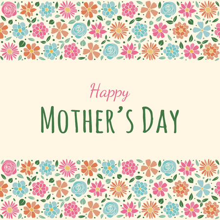 Mother's day cute card with hand drawn flowers and greeting vector.のイラスト素材