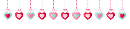 Panoramic header with hanging hearts isolated on white background. Valentine's day, Mother's day and Women's day decoration vector.のイラスト素材