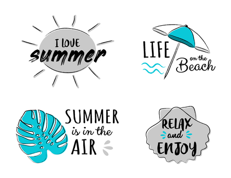 Summertime - hand drawn icons with funny text. Vector.のイラスト素材