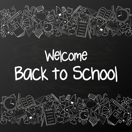 Welcome back to school - poster with hand drawn elements.のイラスト素材