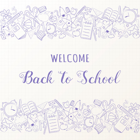 Welcome back to school - concept of banner with sketchy accessories.のイラスト素材