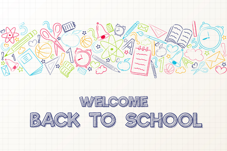 Back to school - cute poster with hand drawn elements.のイラスト素材