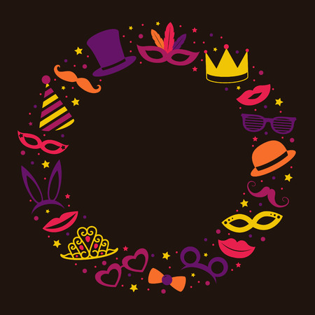 Carnival party background with funny icons. Vector.のイラスト素材