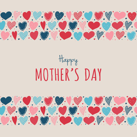 Design of a card with hand drawn hearts and wishes for Mother's Day. Vector.のイラスト素材