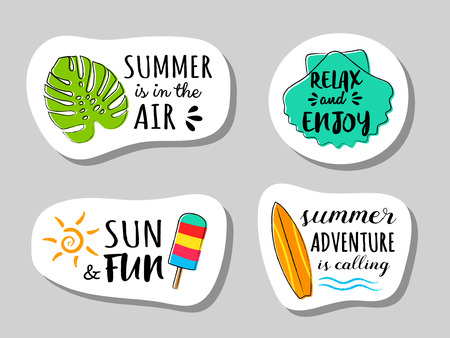 Summer badges with funny text. Vector.のイラスト素材