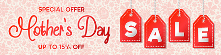 Beautiful panoramic header with floral background for Mother's Day Sale. Vector.のイラスト素材