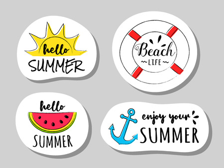 Summer badges with funny text. Vector.のイラスト素材