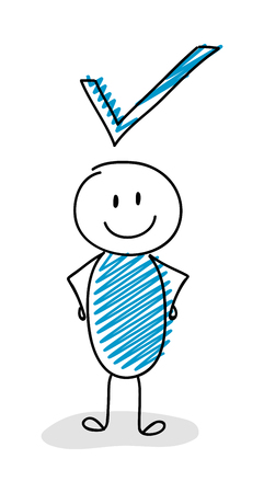 Business icon with cartoon stickman - check mark symbol. Vector.のイラスト素材