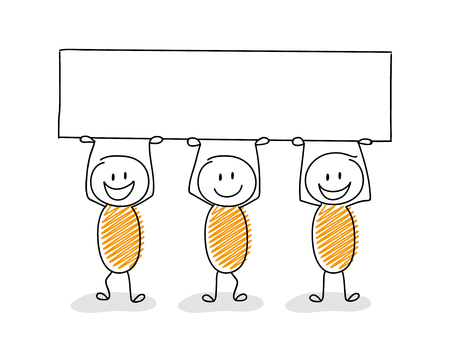 Businessmen holding banner with copy space. Vector.のイラスト素材
