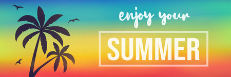 Tropical summer - banner with palm and text. Vector.のイラスト素材