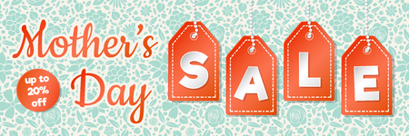 Beautiful panoramic header with floral background for Mother's Day Sale. Vector.のイラスト素材