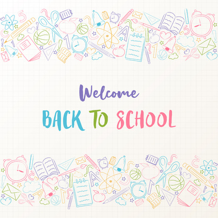 Back to school - concept of a poster with text and funny sketch vector.のイラスト素材
