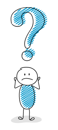 Cartoon stickman with question mark symbol - confused facial expression vector.のイラスト素材