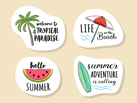 Collection of summer icon with funny text. Vector.のイラスト素材