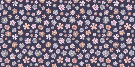 Hand drawn flowers in retro style, Mother's Day, Woman's Day and Valentine's Day vector seamless pattern.のイラスト素材