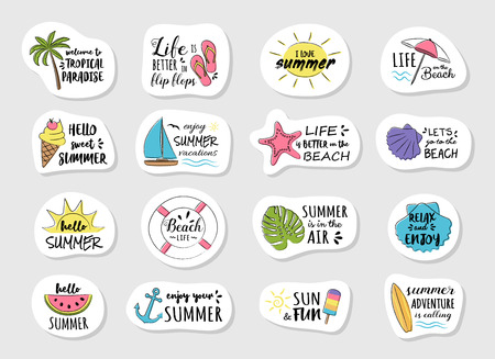 Big collection of pastel colored summer icons vector.のイラスト素材