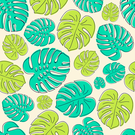 Exotic leaves vector seamless texture.のイラスト素材