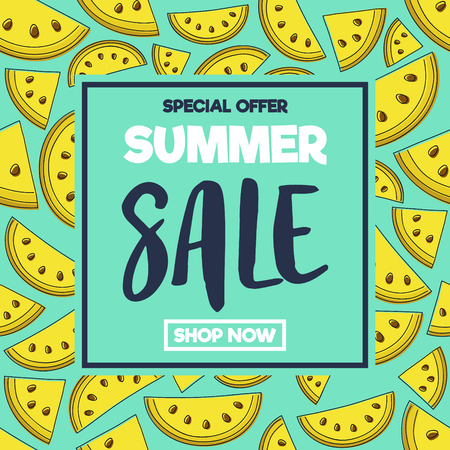Special offer summer sale poster with melons vector.のイラスト素材