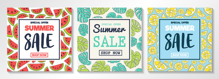 Summer Sale - set of colourful posters. Vector.のイラスト素材