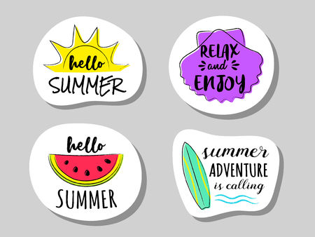 Cute summer stickers with illustration.のイラスト素材
