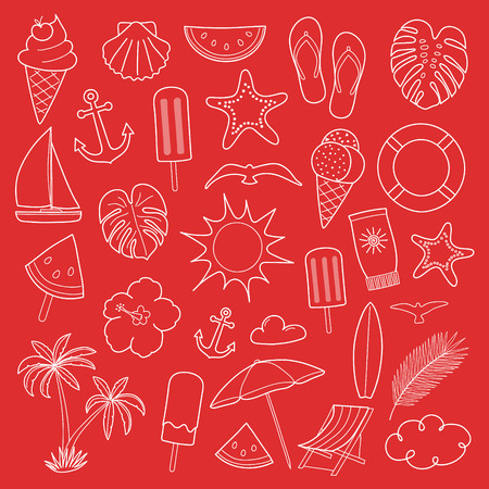 Summer - collection of hand drawn icons.のイラスト素材