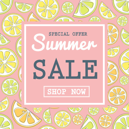 Flyer with hand drawn citrus icons for Summer Sale.のイラスト素材
