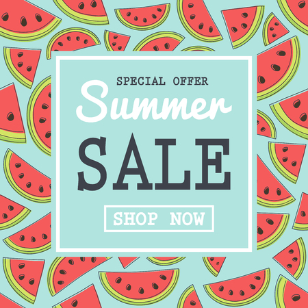 Summer Sale - background with juicy watermelons.のイラスト素材