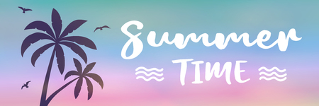 Enjoy summer- multicoloured banner with tropical palms.のイラスト素材
