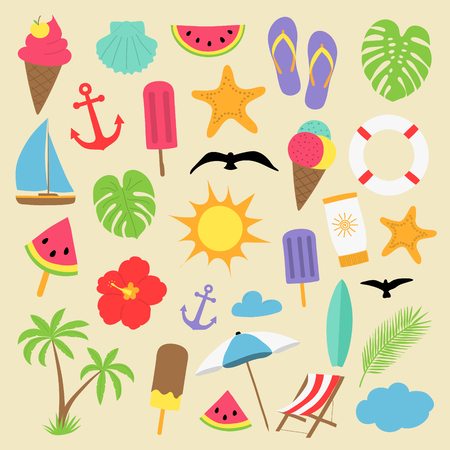 Big set of different hand drawn summer elements.のイラスト素材