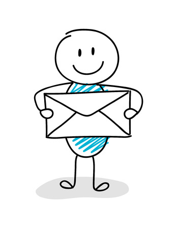 Business image concept - funny stickman holding an envelope icon. Vector.のイラスト素材