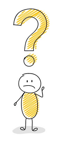 Exclamation mark with funny stickman drawing. Confused expression. Vector.のイラスト素材