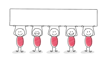 Businness presentation element - funny stickmen holding a banner with copyspace. Vector.のイラスト素材