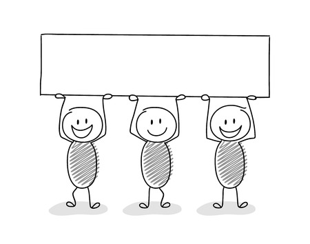 Businness presentation element - funny stickmen holding a banner with copyspace. Vector.のイラスト素材