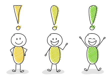 Funny hand drawn stickmen with exclamation points. Vector.のイラスト素材