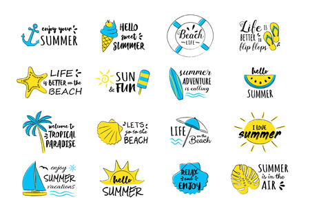 Summer holidays - funny hand drawn icons. Vector.のイラスト素材