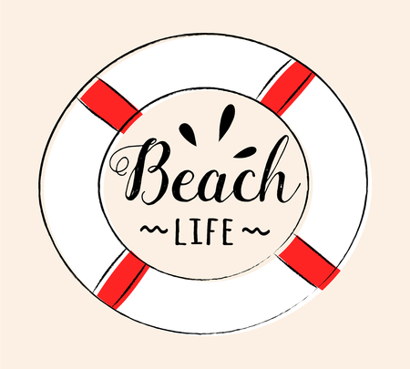 Llifebuoy. Summer poster - hand drawn icon with funny text. Vector.のイラスト素材