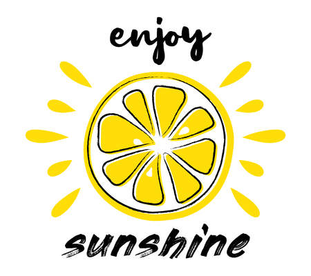 Juicy lemon. Summer poster - hand drawn icon with funny text. Vector.のイラスト素材