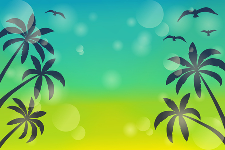 Shiny template with palms and seagulls. Summer concept. Vector.のイラスト素材