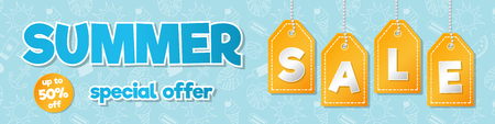 Glossy banner for a Summer Sale with textured background. Vector.のイラスト素材