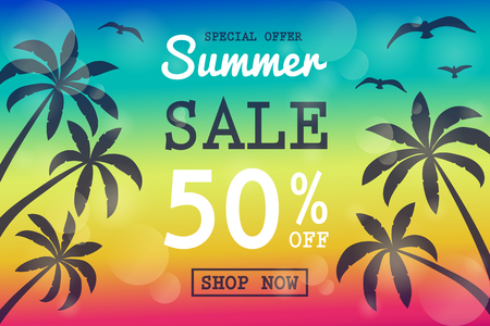 Special offer - discounts for Summer Sale. Colourful poster. Vector.のイラスト素材
