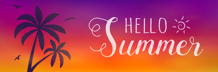 Summertime - colourful header with palm trees. Vector.のイラスト素材
