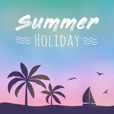 Colurful poster with palm trees - summer holiday. Vector.のイラスト素材