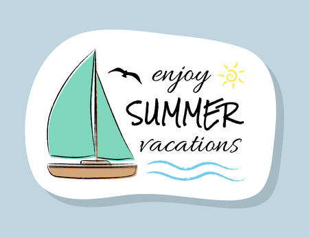 Cute summer icon with funny text. Vector.のイラスト素材