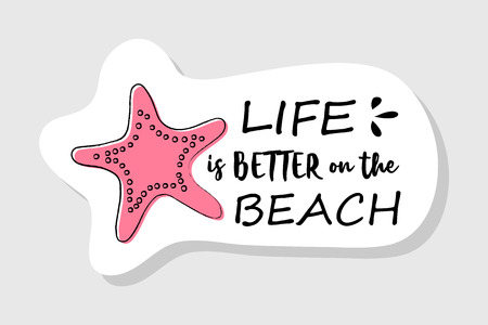 Pastel coloured summer label in retro style with funny text. Vector.のイラスト素材