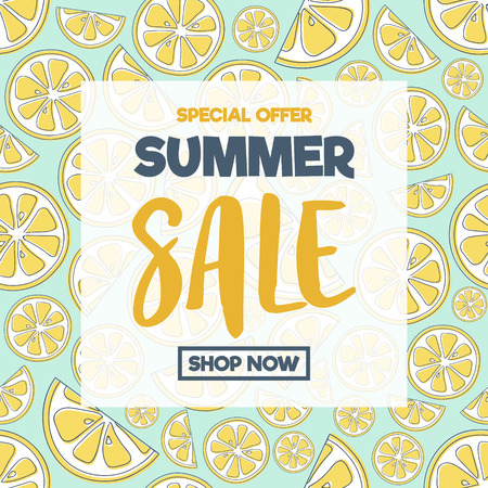 Summer offer - poster for sale with hand drawn oranges. Vector.のイラスト素材