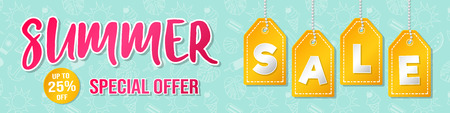 Summer Sale - template of a shiny header wit textured background. Vector.のイラスト素材